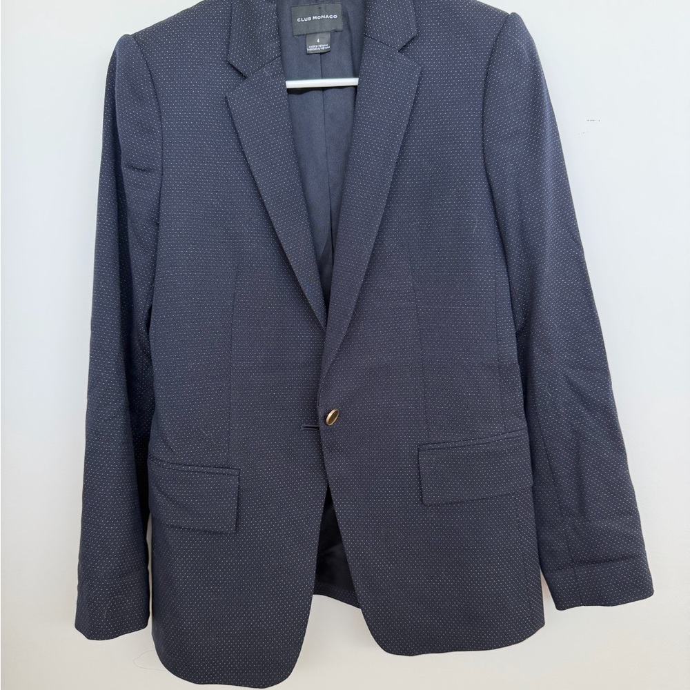 Club Monaco Deep Navy Polka Dot Blazer